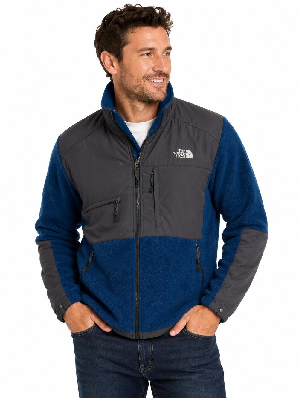 The North Face Denali Jacket Mens XL Royal Blue Gray Full Zip